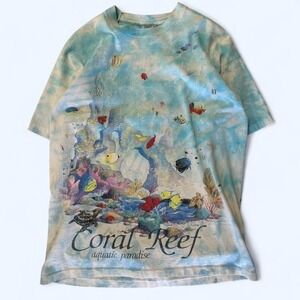 Vintage 1992 Coral Reef Aquatic Paradise T-Shirt Liquid blue multi-coloured
